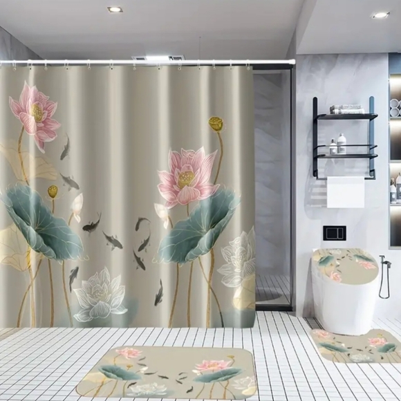 WORLD MARKET FABRIC LOTUS PRINT SHOWER CURTAIN NWT - Picture 1 of 5